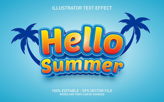 Vector efecto de texto editable, ilustraciones de estilo 3d de título de verano hola