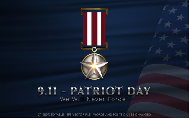 Efecto de texto editable, ilustraciones de estilo 9.11 patriot day