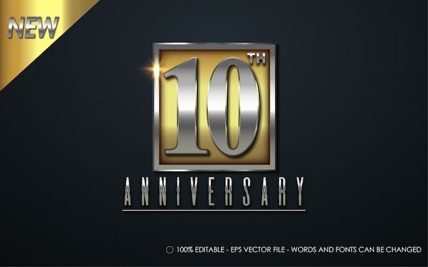 Efecto de texto editable, ilustraciones de estilo aniversario de 10 años