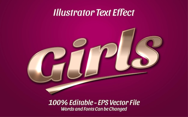 Efecto de texto editable, ilustraciones estilo chicas