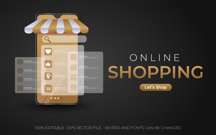 Vector efecto de texto editable, ilustraciones de estilo de compras en línea