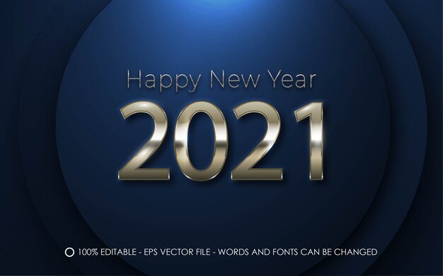 Efecto de texto editable, ilustraciones de estilo Feliz año nuevo 2021