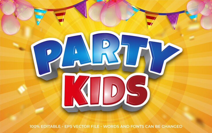 Vector efecto de texto editable, ilustraciones estilo fiesta infantil