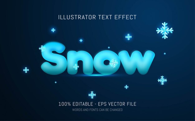 Efecto de texto editable, ilustraciones estilo nieve