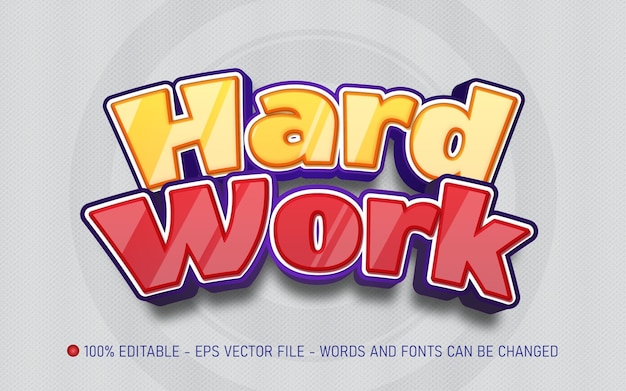 Efecto de texto editable Ilustraciones de estilo de trabajo duro