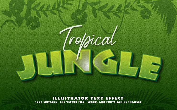 Vector efecto de texto editable, ilustraciones de estilo tropical jungle