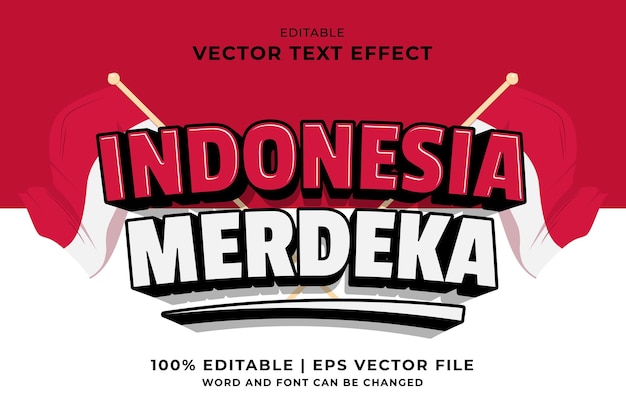 Efecto de texto editable Indonesia Merdeka plantilla 3d estilo de dibujos animados vector premium