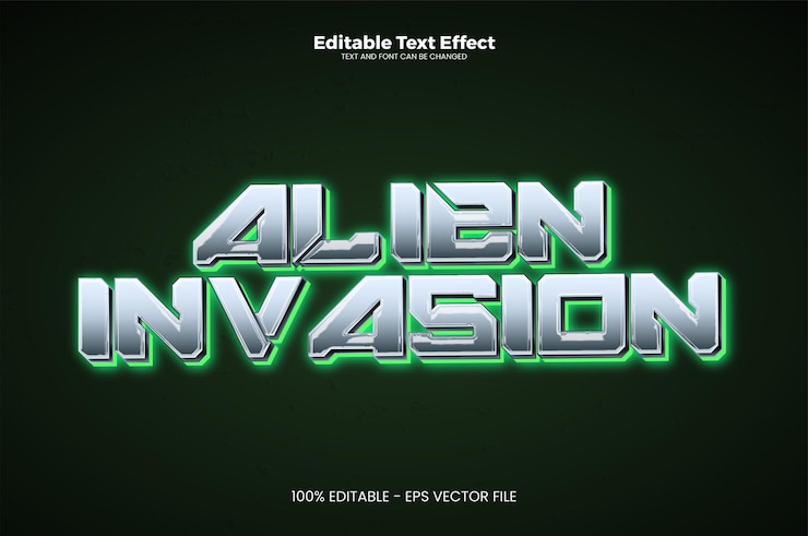 Vector efecto de texto editable de invasión alienígena en estilo de tendencia moderna