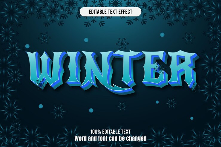 Vector efecto de texto editable de invierno 3d embos dibujos animados