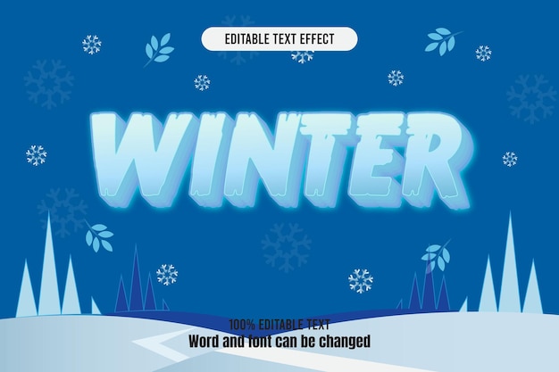Efecto de texto editable de invierno dibujos animados en relieve 3D