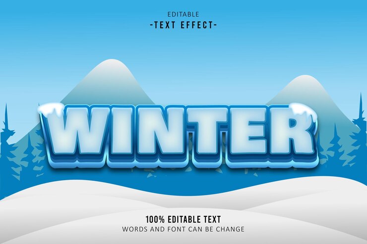 Vector efecto de texto editable de invierno estilo de dibujos animados en relieve 3d