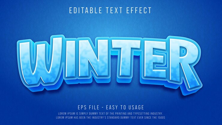 Vector efecto de texto editable de invierno con estilo de hielo 3d