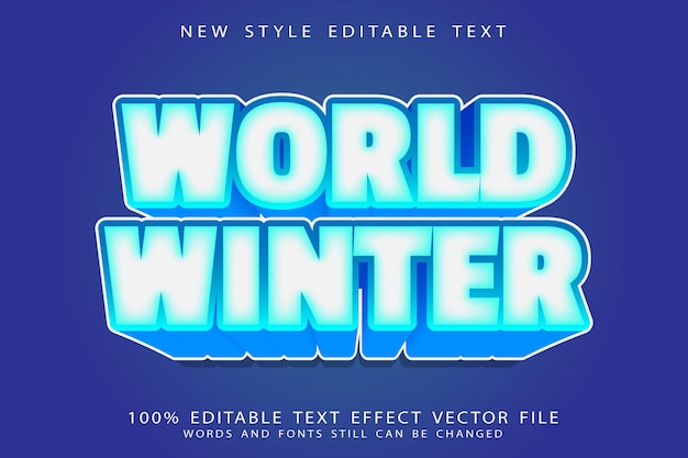 Efecto de texto editable de invierno mundial en relieve estilo moderno