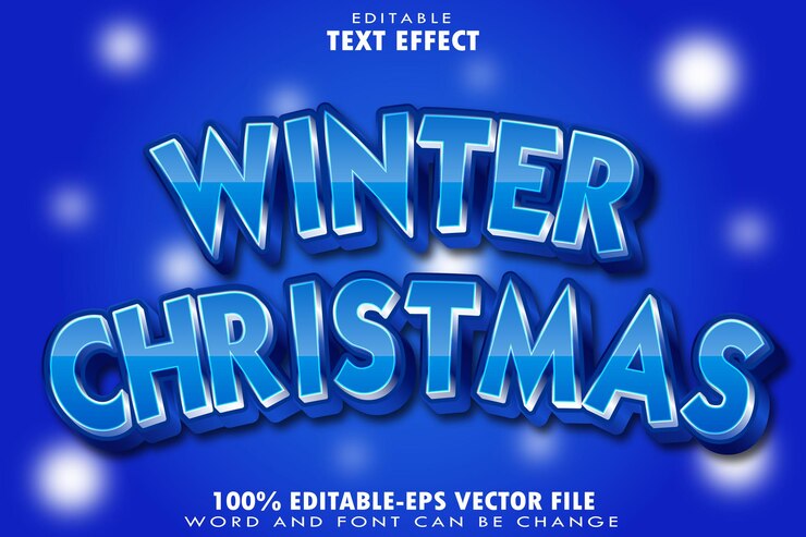 Vector efecto de texto editable de invierno de navidad transformación estilo de gradiente en relieve