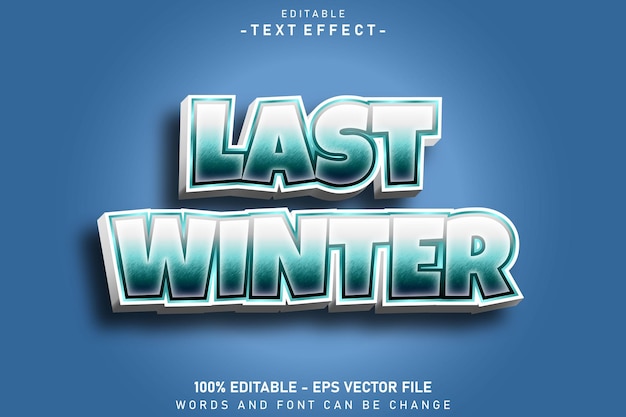 Vector efecto de texto editable del invierno pasado diseño de estilo de relieve 3 d