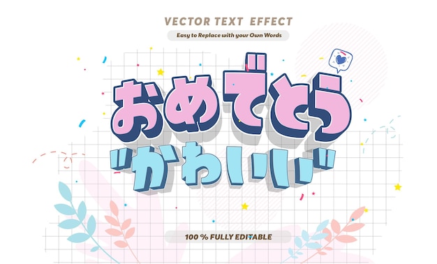 Efecto de texto editable Japón Película de comida Drama 3d plantilla de dibujos animados estilo vector premium