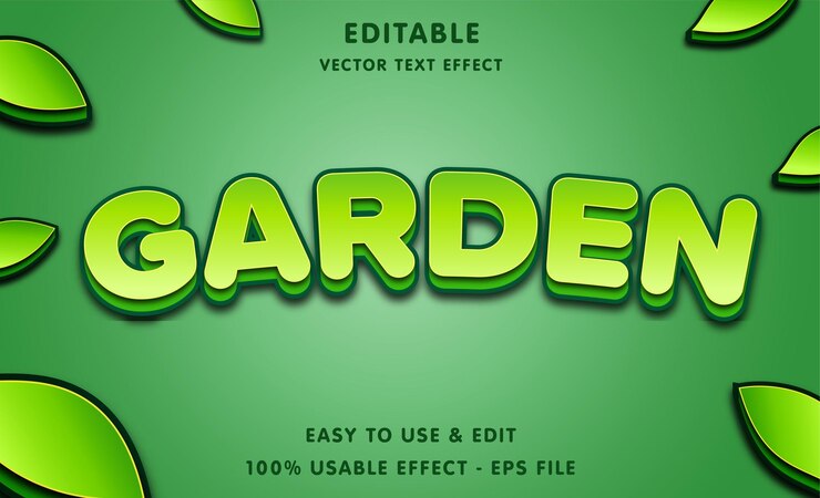 Vector efecto de texto editable de jardín con estilo moderno y simple