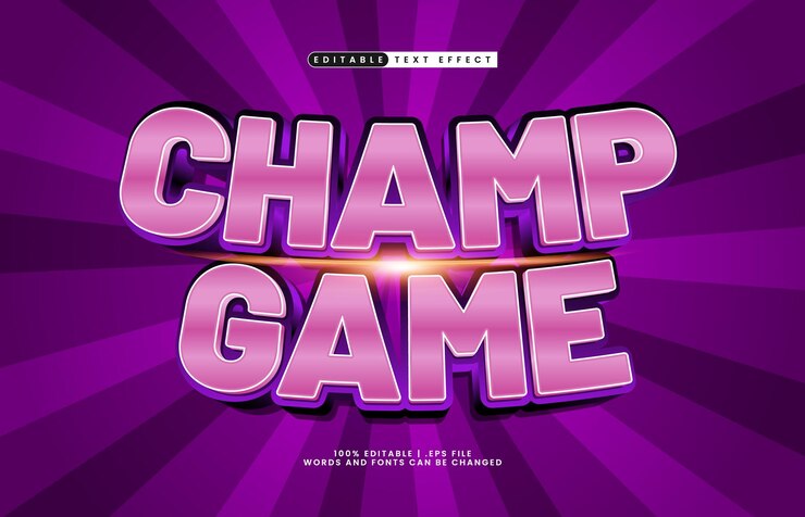 Vector efecto de texto editable de juego de campeón con un efecto de texto de juego y campeón