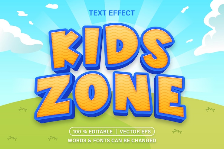 Vector efecto de texto editable juego de dibujos animados 3d y estilo de fuente lindo