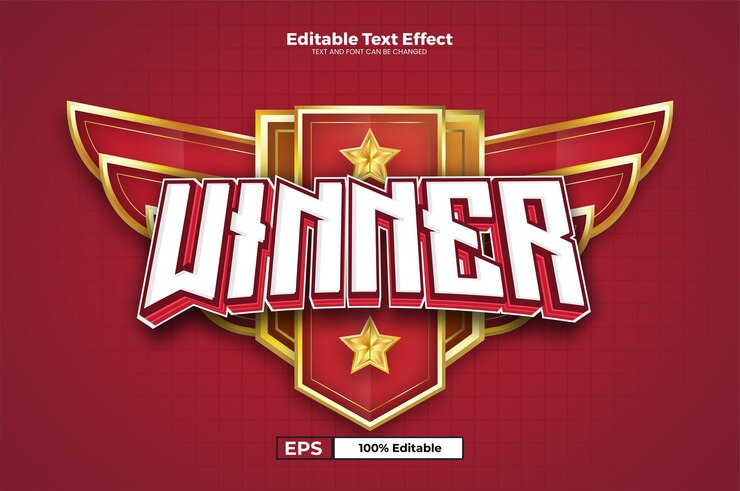 Vector efecto de texto editable del juego ganador en estilo de tendencia moderna