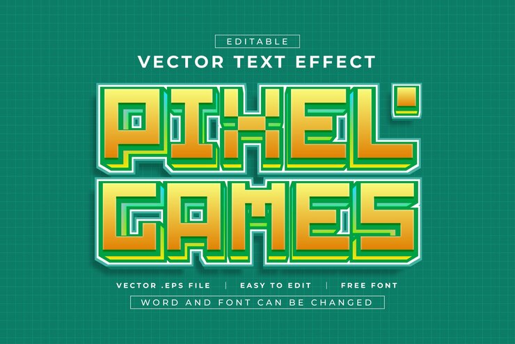 Vector efecto de texto editable para juegos de píxeles vectoriales