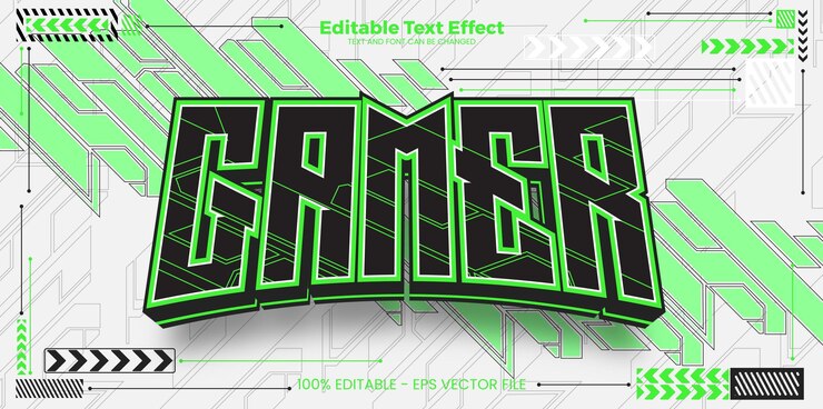 Vector efecto de texto editable para jugadores en el estilo de la tendencia cibernética moderna