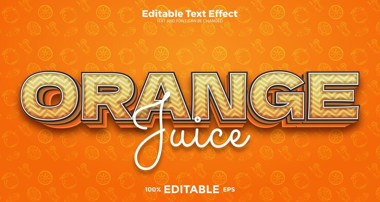 Vector efecto de texto editable de jugo de naranja en el estilo de tendencia moderna