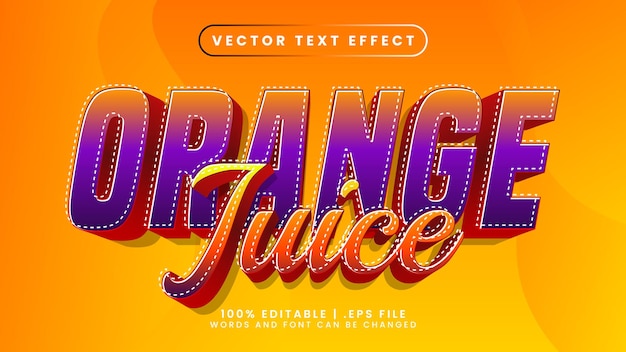 Efecto de texto editable de jugo de naranja con estilo de texto amarillo y morado