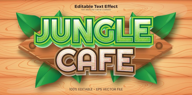 Vector efecto de texto editable jungle cafe en estilo de tendencia moderna