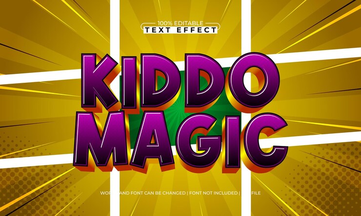 Vector efecto de texto editable de kiddo magic con un estilo de texto de cómics y dibujos animados