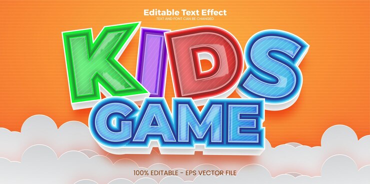 Vector efecto de texto editable kids game en estilo de tendencia moderna