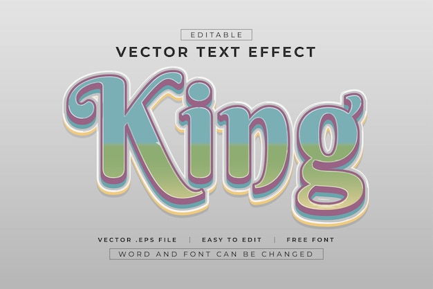 Efecto de texto editable de King vector con colores pastel