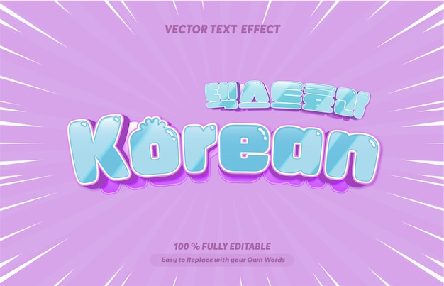 Efecto de texto editable Koreano Cine Drama 3d plantilla de dibujos animados estilo vector premium
