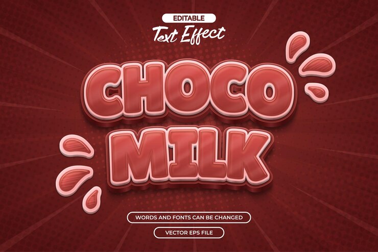 Vector efecto de texto editable de leche de chocolate