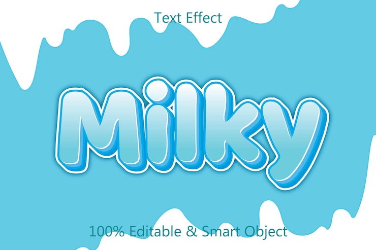 Vector efecto de texto editable de leche estilo de dibujos animados en relieve de 3 dimensiones