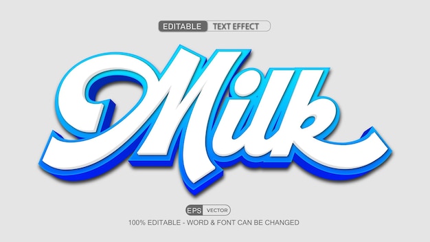 Efecto de texto editable de leche vector estilo 3d