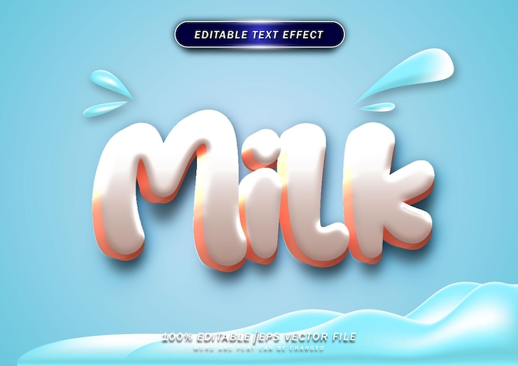 Vector efecto de texto editable de leche