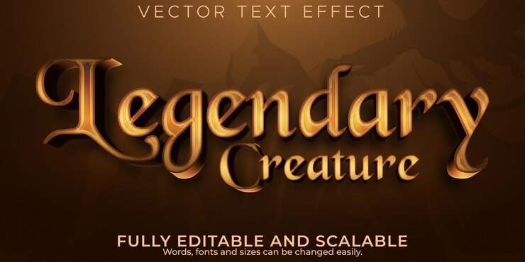 Vector efecto de texto editable legendario, brillo 3d e historia estilo de fuente