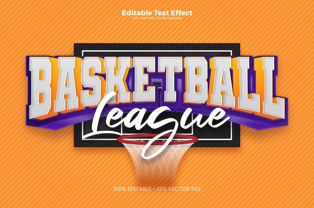 Vector efecto de texto editable de la liga de baloncesto en estilo de tendencia moderna