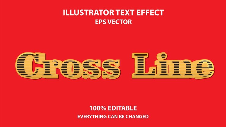 Vector efecto de texto editable de línea cruzada