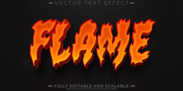 Vector efecto de texto editable de llama estilo de texto de fuego y calor editable