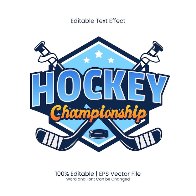 Vector efecto de texto editable: logotipo del emblema del campeonato de hockey sobre hielo