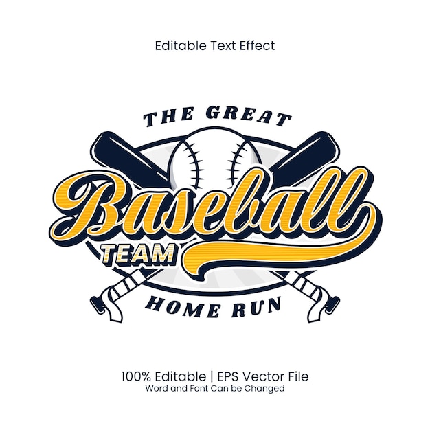 Efecto de texto editable - Logotipo del emblema del equipo de béisbol estilo vintage