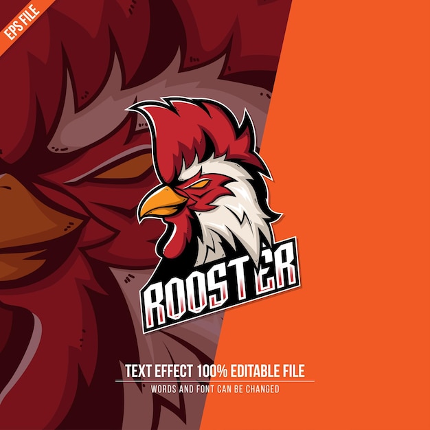 Efecto de texto editable logotipo de esport team rooster squad