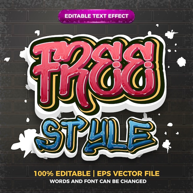 Vector efecto de texto editable del logotipo del estilo del arte de graffiti de estilo libre 3d