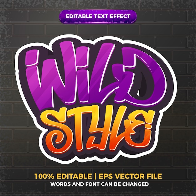 Vector efecto de texto editable del logotipo del estilo del arte del graffiti del estilo salvaje 3d