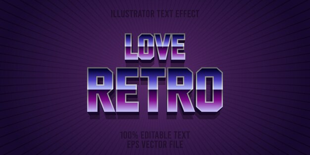 Efecto de texto editable love retro premium style