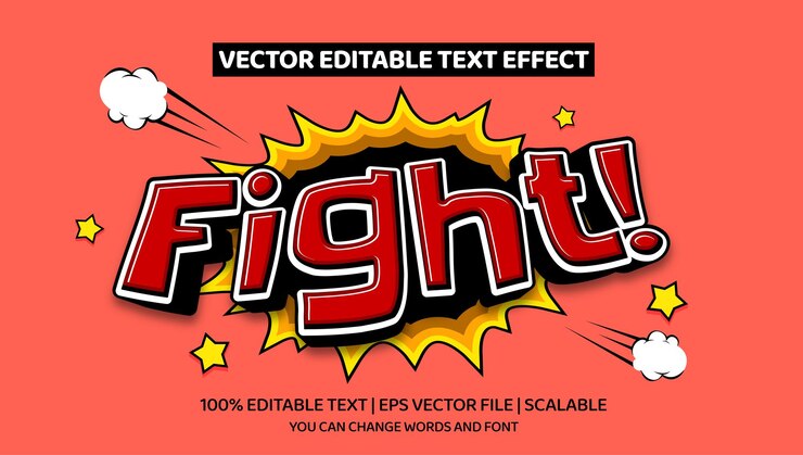 Vector efecto de texto editable lucha estilo de dibujos animados en 3d