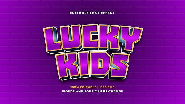 Vector efecto de texto editable lucky kids en estilo moderno 3d