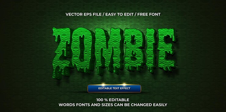 Vector efecto de texto editable de lujo zombie estilo de texto 3d